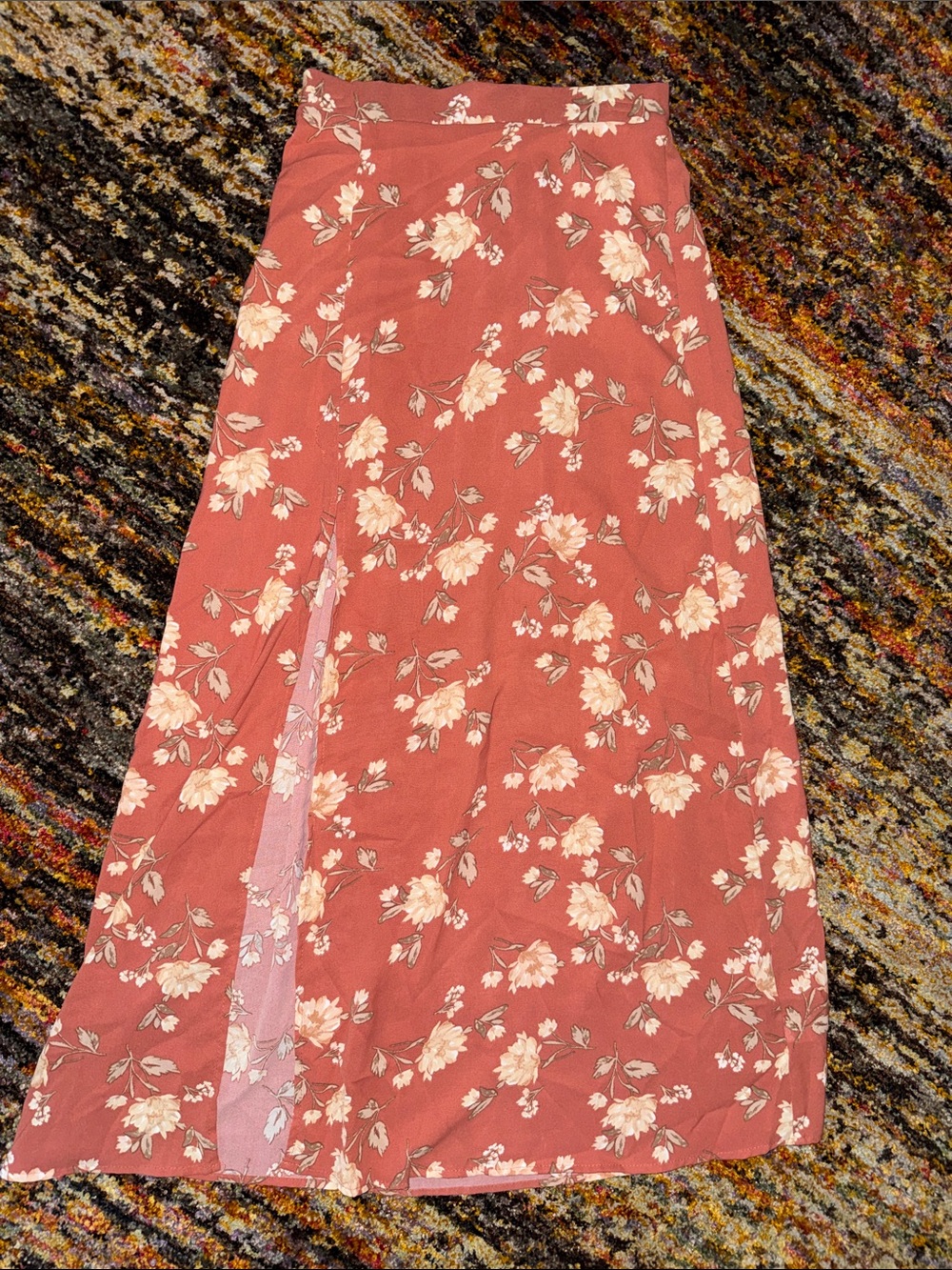 Floral Rust Maxi Skirt - M